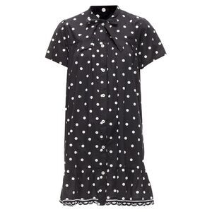 Vivetta Kids Cotton Blend Polka Dot Ruffle Logo Trim Sundress